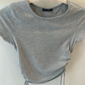 Grey crop top with scrunched sides